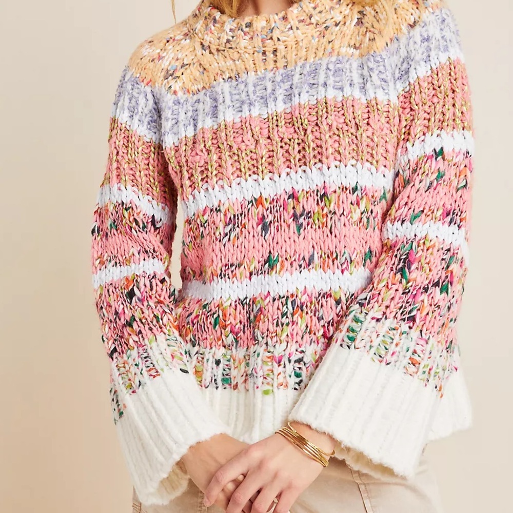 Anthropologie Kahlo Striped Chunky Knit Sweater Size XS